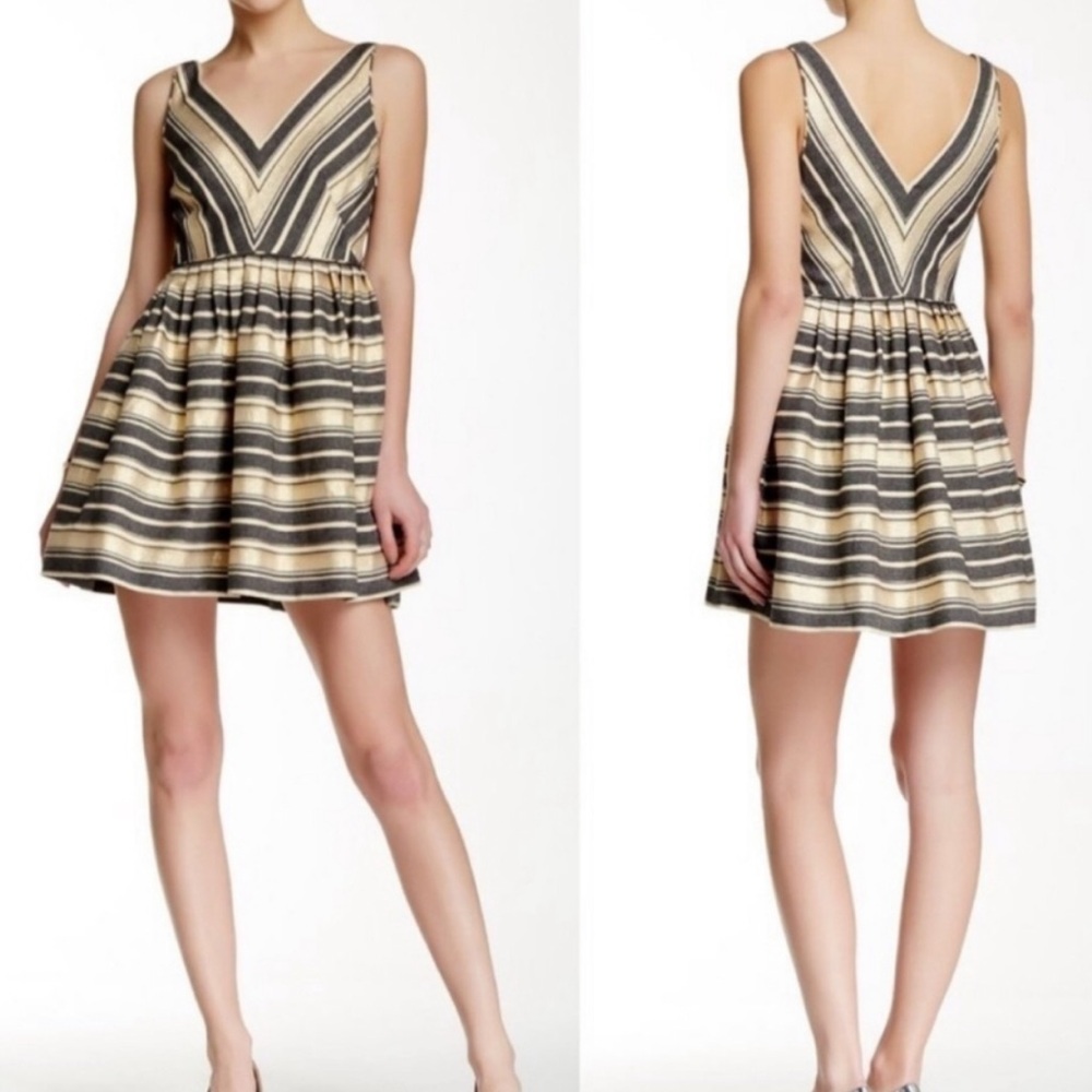 NWT J. Crew Gold Striped Mini Cocktail Dress Size 8